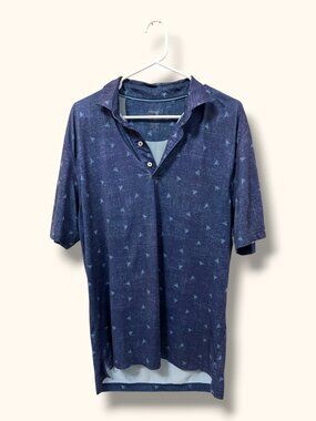 Johnnie O Polo Mens M Navy Shaka Surf Print Short Sleeve UPF50 Performance Shirt